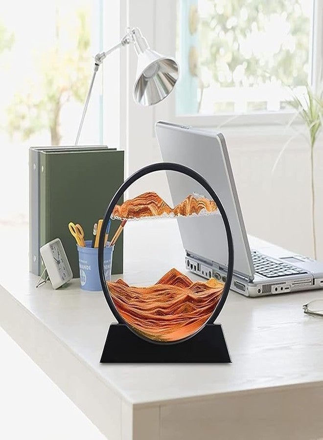 ELLEZZA Sand Art Picture in Moving Motion Round Glass 3D Deep Sea Landscape, Dynamic Sand Art Sandscapes, Sensory Relaxing Desktop Table Decor Desk Decor Art Desk (Yellow) - Image 4